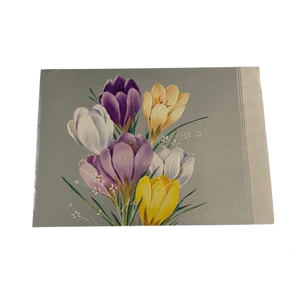 Unused Vintage Easter Greeting Card Glossy Crocus Silver Quaint Shop Original
